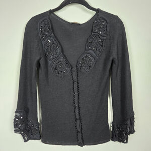 Essendi Womens Cashmere Beaded Cardigan Sweater XS Black Whimsigoth Witchy Luxe